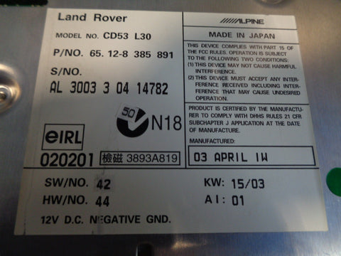 Range Rover L322 CD Player Single Disc 65.12-8 385 891