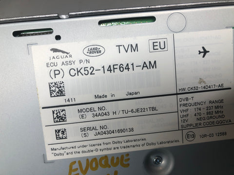 Range Rover Evoque TV Tuner Control Module Unit CK52-14F641-AM 2011 to 2015
