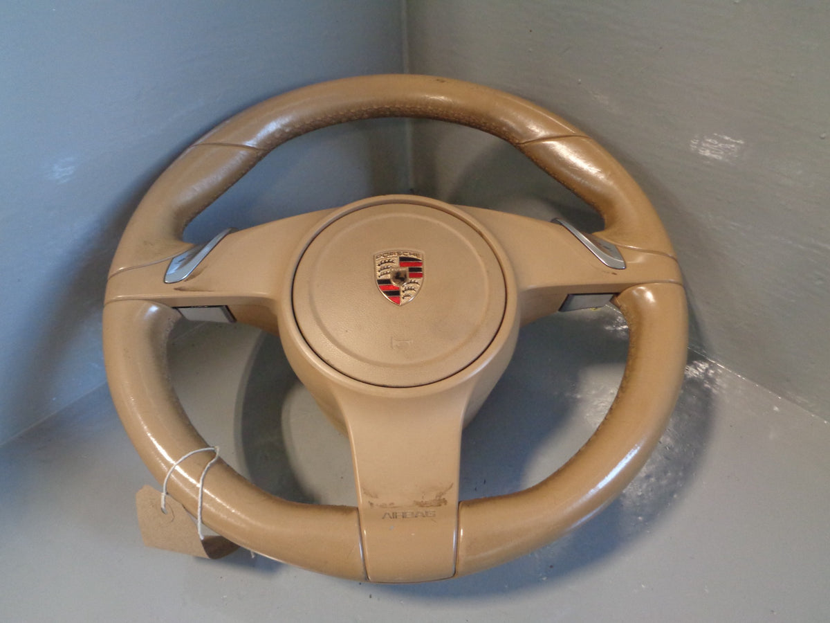 Porsche Cayenne 958.1 92A Steering Wheel Tiptronic in Beige Leather 2011 to 2014