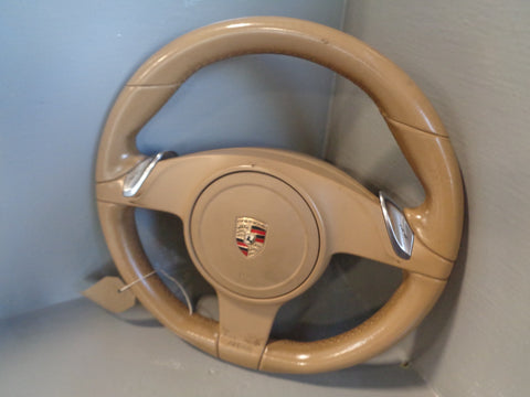 Porsche Cayenne 958.1 92A Steering Wheel Tiptronic in Beige Leather 2011 to 2014
