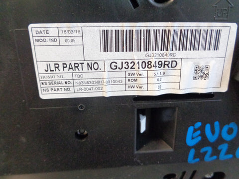 Range Rover Evoque Instrument Cluster Speedo GJ3210849RD 2016 to 2018