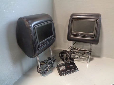 Range Rover Sport Headrests with TV Monitor Screens Rosen Front Black Leather