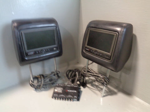 Range Rover Sport Headrests with TV Monitor Screens Rosen Front Black Leather