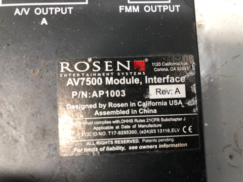 Rosen AV7500 Monitor DVD Entertainment Module A/V Input Output Unit with Remote