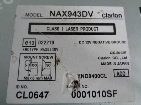 NAX943DV Sat Nav Clarion DVD ROM Navigation System GPS -